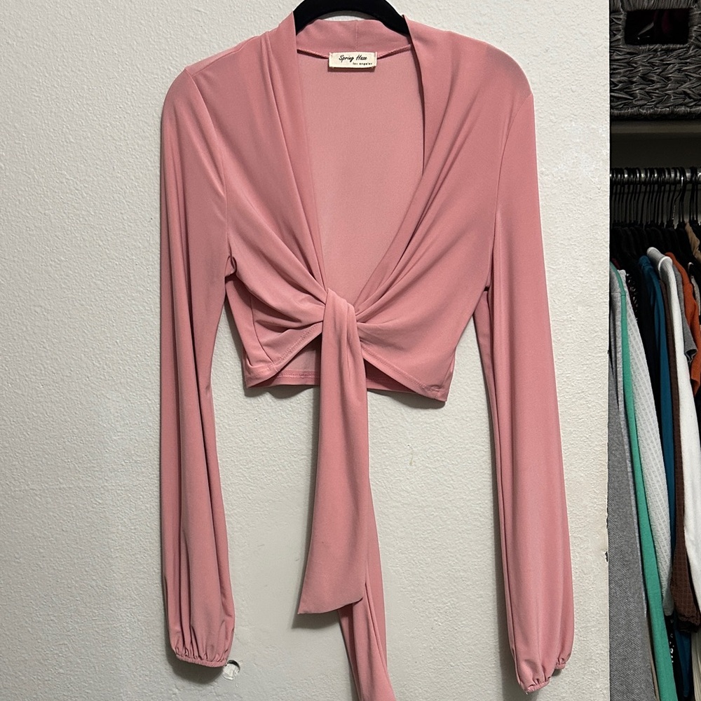 Women's Pink Tie-Front Blouse